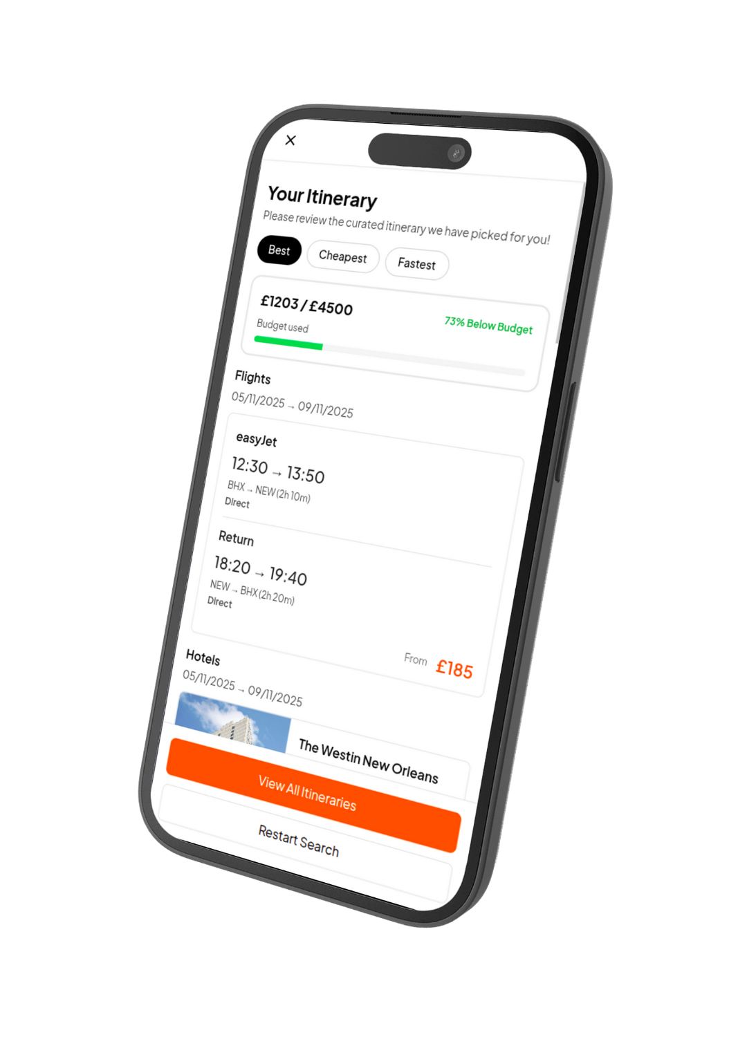 Travizz — activity booking screen